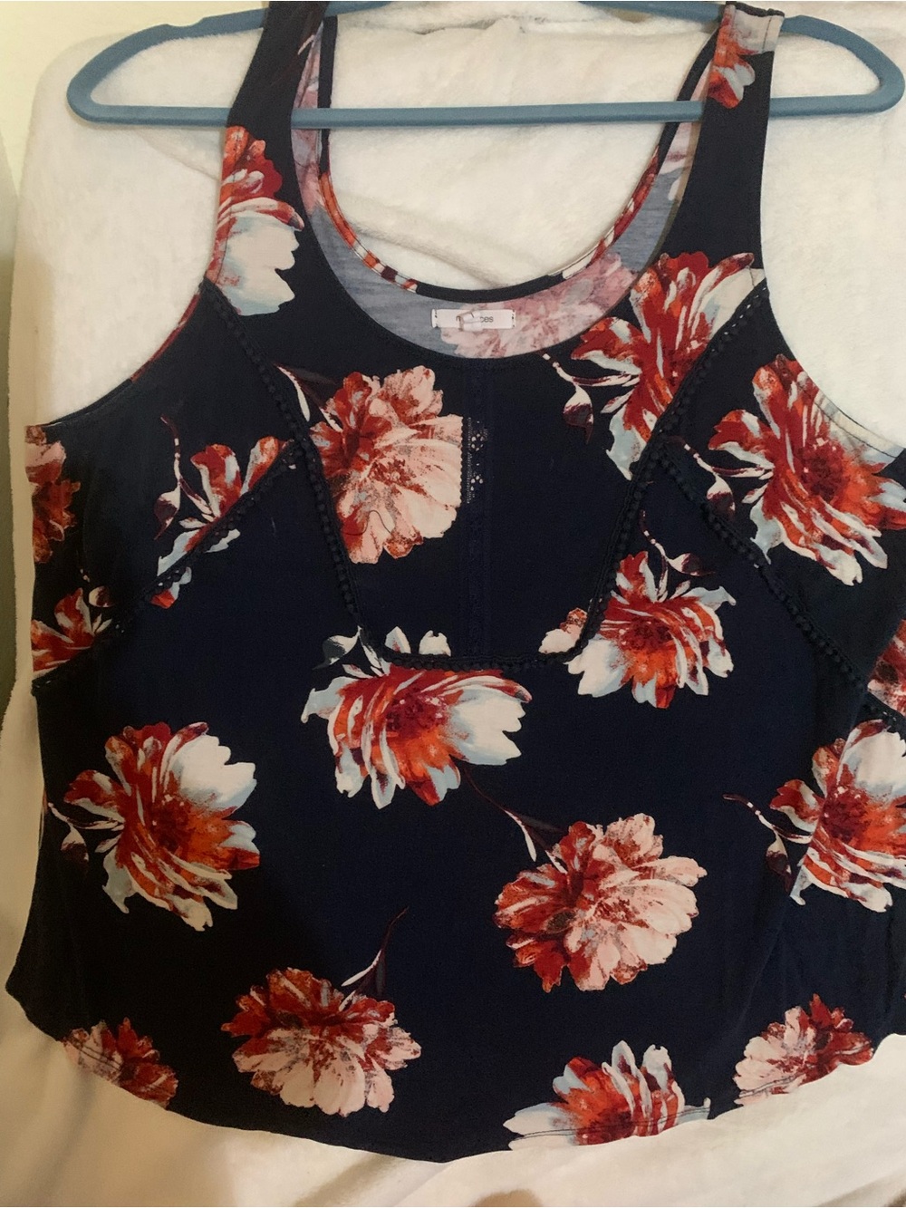 Maurices Navy Floral Tank Top with Red & White Blooms